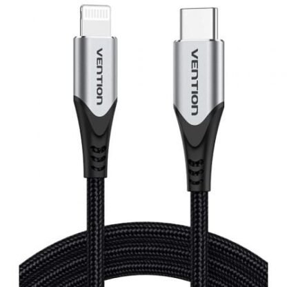 Cable usb 2.0 tipo-c lightning vention tachh/ usb tipo-c macho - lightning macho/ hasta 27w/ 480mbps/ 2m/ gris y negro - Imagen 2