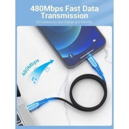 Cable usb 2.0 tipo-c lightning vention tachh/ usb tipo-c macho - lightning macho/ hasta 27w/ 480mbps/ 2m/ gris y negro - Imagen 3