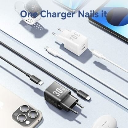 Cargador de pared gan vention tz-feqw0-eu-01/ 1xusb tipo-c/ 1xusb + cable usb tipo-c/ 30w - Imagen 4