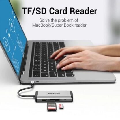 Docking usb tipo-c vention thahb/ 1xhdmi/ 3xusb/ 1xusb tipo-c pd/ 1xrj45/ 1xlector tarjetas/ 1xaudio/ gris - Imagen 2