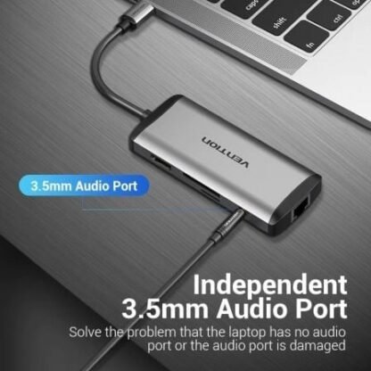 Docking usb tipo-c vention thahb/ 1xhdmi/ 3xusb/ 1xusb tipo-c pd/ 1xrj45/ 1xlector tarjetas/ 1xaudio/ gris - Imagen 3
