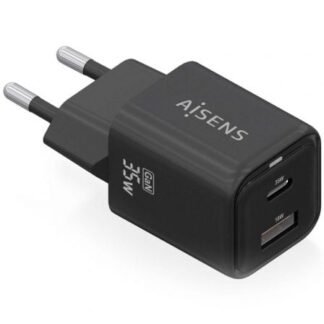 Cargador de pared gan aisens asch-35w2p025-bk/ 1xusb tipo-c/ 1xusb/ 35w