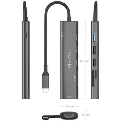 Docking usb tipo-c aisens asuc-7p025-gr/ 1xhdmi/ 3xusb/ 1xusb tipo-c pd/ 1xlector tarjetas/ gris - Imagen 4
