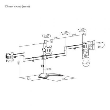 Soporte de sobremesa para 3 monitores aisens dt27tsr-287/ giratorio/ inclinable/ hasta 10kg - Imagen 5