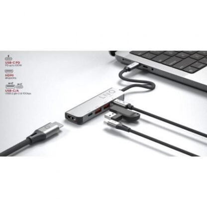 Docking usb tipo-c linq lq48014/ 1xusb tipo-c/ 2xusb/ 1xhdmi 4k/ 1xusb tipo-c pd/ gris - Imagen 4