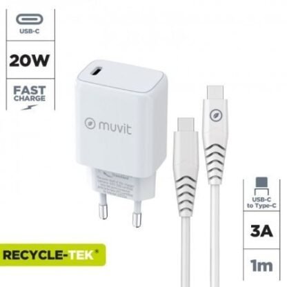 Cargador de pared muvit for change mcpak0044/ 1xusb tipo-c + cable usb tipo-c/ 20w - Imagen 2