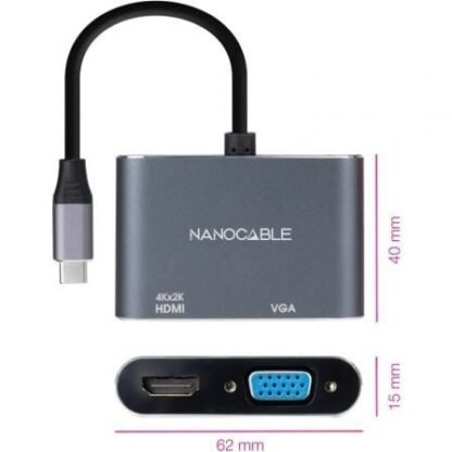 Conversor nanocable 10.16.4303/ usb tipo-c macho/ hdmi hembra - vga hembra/ 15cm/ gris - Imagen 2