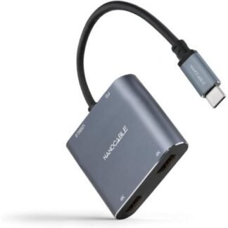 Conversor nanocable 10.16.4305/ usb tipo-c macho / 2x hdmi hembra - usb tipo-c pd hembra - usb hembra/ 15cm/ gris