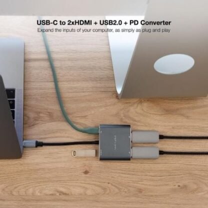 Conversor nanocable 10.16.4305/ usb tipo-c macho / 2x hdmi hembra - usb tipo-c pd hembra - usb hembra/ 15cm/ gris - Imagen 3