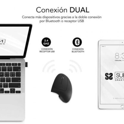 Ratón vertical inalámbrico por bluetooth/ 2.4ghz subblim glide vertical ergo dual battery/ batería recargable/ hasta 1600 dpi/ - Imagen 2