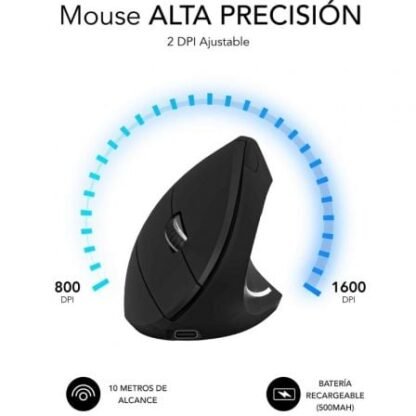 Ratón vertical inalámbrico por bluetooth/ 2.4ghz subblim glide vertical ergo dual battery/ batería recargable/ hasta 1600 dpi/ - Imagen 4