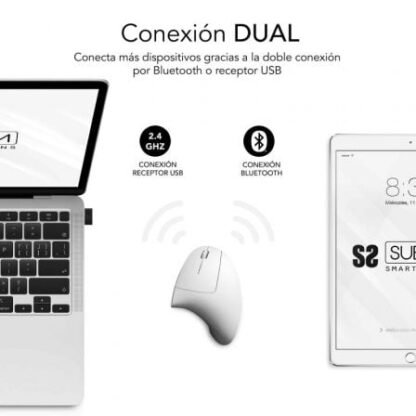 Ratón vertical inalámbrico por bluetooth/ 2.4ghz subblim glide vertical ergo dual battery/ batería recargable/ hasta 1600 dpi/ - Imagen 2