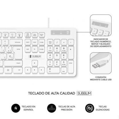 Teclado subblim business slim silencioso/ blanco - Imagen 2