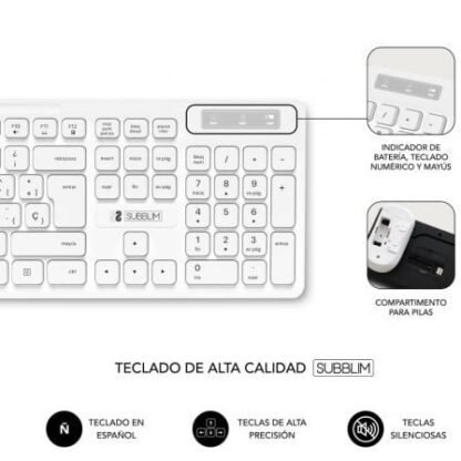 Teclado y ratón subblim combo business slim silencioso inalámbrico/ blanco - Imagen 3