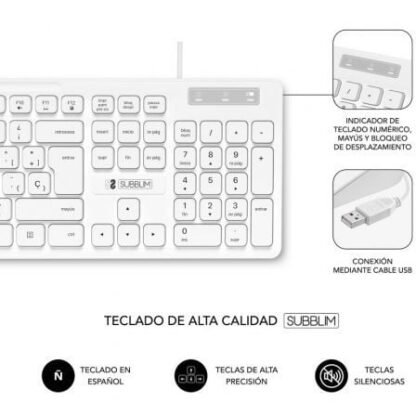 Teclado y ratón subblim combo business slim silencioso/ blanco - Imagen 3