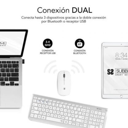 Teclado y ratón inalámbrico subblim combo dual prestige extendido/ blanco y plata - Imagen 5