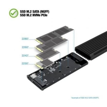 Caja externa para disco ssd m.2 nvme tooq tqe-2222b/ usb 3.1 gen2/ sin tornillos - Imagen 3