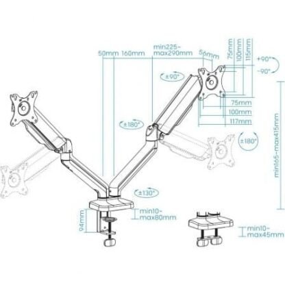 Soporte de mesa para 2 monitores tooq db5132tnr-b/ giratorio/ inclinable/ hasta 9kg - Imagen 5