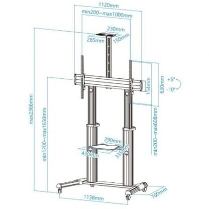 Soporte de suelo inclinable/ ajustable con ruedas tooq fs20300m-b para tv de 60-100"/ hasta 100kg - Imagen 5