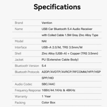Receptor fm/ mp3/ bluetooth vention naihg - Imagen 3