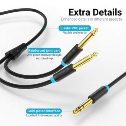 Cable estéreo vention batbh/ jack 6.35 macho - 2x jack 6.35 macho/ 2m/ negro - Imagen 3