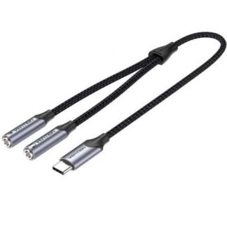 Cable conversor usb tipo-c vention bgnhy/ usb tipo-c macho - 2x jack 3.5 hembra/ 30cm/ gris