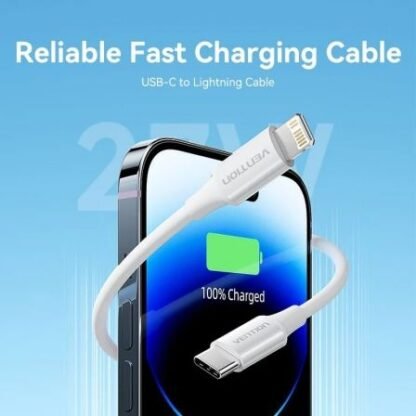 Cable usb 2.0 tipo-c lightning vention lajwf/ usb tipo-c macho - lightning macho/ hasta 27w/ 480mbps/ 1m/ blanco - Imagen 2