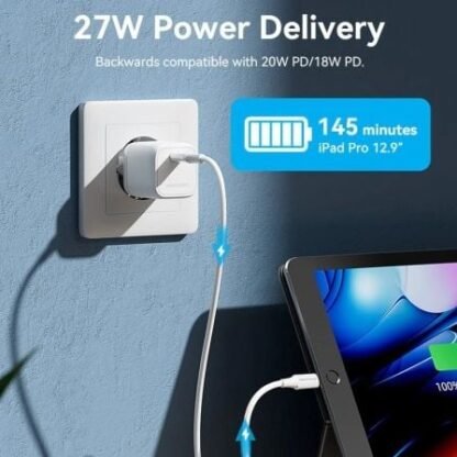 Cable usb 2.0 tipo-c lightning vention lajwf/ usb tipo-c macho - lightning macho/ hasta 27w/ 480mbps/ 1m/ blanco - Imagen 5