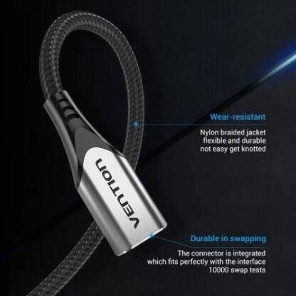 Cable alargador usb 3.1 tipo-c vention tabhf/ usb tipo-c macho - usb tipo-c hembra/ hasta 60w/ 5gbps/ 1m/ gris - Imagen 2