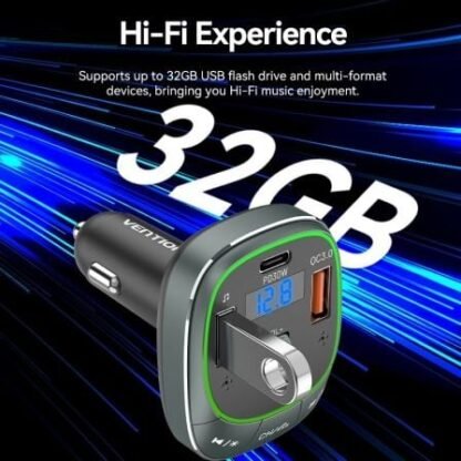 Transmisor fm/ mp3/ bluetooth vention fflb0/ 1xusb-tipo c/ 2xusb/ 30w - Imagen 2