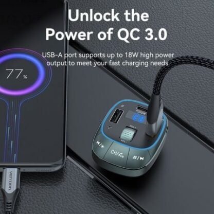 Transmisor fm/ mp3/ bluetooth vention fflb0/ 1xusb-tipo c/ 2xusb/ 30w - Imagen 3