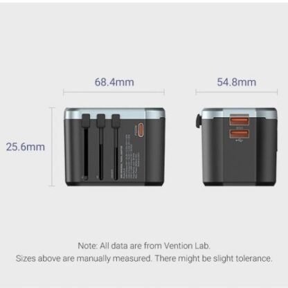 Cargador de pared universal para viaje vention fjcb0/ toma de corriente universal/ 1xusb tipo-c/ 2xusb/ 20w - Imagen 4