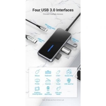 Hub usb tipo-c vention tfdhb/ 4xusb/ 1xusb tipo-c pd/ gris - Imagen 5