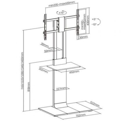 Soporte de suelo inclinable/ giratorio con bandeja dvd aisens ft86tse-401 para tv de 37-86"/ hasta 50kg - Imagen 5