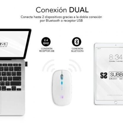 Ratón inalámbrico por bluetooth subblim led dual flat/ batería recargable/ hasta 1600 dpi/ blanco - Imagen 3
