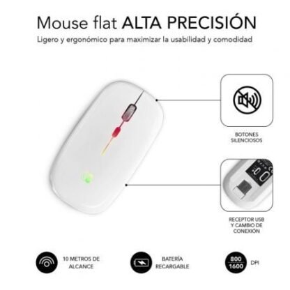 Ratón inalámbrico por bluetooth subblim led dual flat/ batería recargable/ hasta 1600 dpi/ blanco - Imagen 5