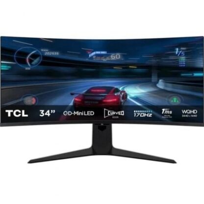 Monitor gaming curvo tcl 34r83q 34"/ wqhd/ 1ms/ 170hz/ va/ regulable en altura/ blanco y negro