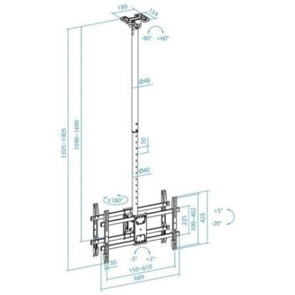 Soporte de techo giratorio/ inclinable/ nivelable tooq lpce2286tsli-xl-b para 2 tv de 43-86"/ hasta 100kg - Imagen 5