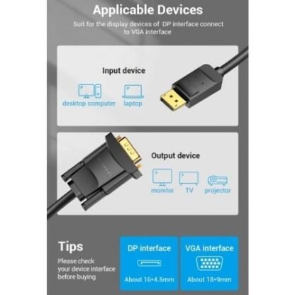 Cable conversor vention hblbi/ vga macho - displayport macho/ 3m/ negro - Imagen 3