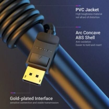 Cable displayport 1.2 4k vention hacbg/ displayport macho - displayport macho/ 1.5m/ negro - Imagen 4