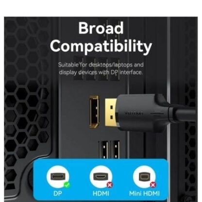 Cable conversor vention hakbh/ displayport macho - displayport 4k macho/ 2m/ negro - Imagen 5