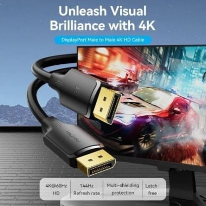 Cable displayport 1.2 4k vention hakbl/ displayport macho - displayport macho/ 10m/ negro - Imagen 2