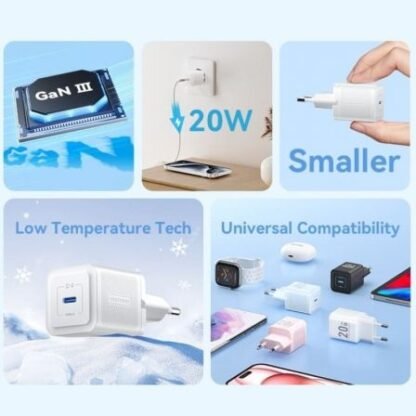 Cargador de pared gan vention fepw0-eu/ 1xusb tipo-c/ 20w - Imagen 3