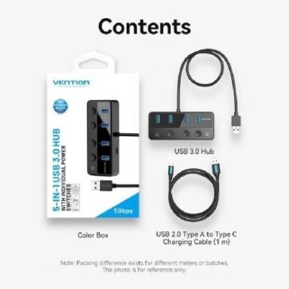 Hub usb 3.0 vention chwbf/ 4xusb/ 1xusb tipo-c pd/ incluye cable carga usb macho - usb tipo-c macho - Imagen 2