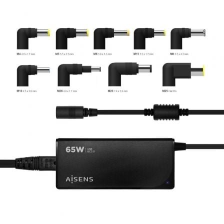Cargador de portátil aisens aslc-65wauto-bk/ 65w/ automático/ 9 conectores/ voltaje 18.5-20v/ 1 usb qc3.0 - Imagen 5