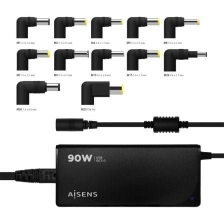 Cargador de portátil aisens aslc-90wauto-bk/ 90w/ automático/ 12 conectores/ voltaje 15-20v/ 1 usb qc3.0 - Imagen 5