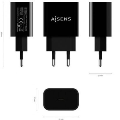 Cargador de pared aisens a110-0538/ 1xusb tipo-c pd3.0/ 20w/ negro - Imagen 3