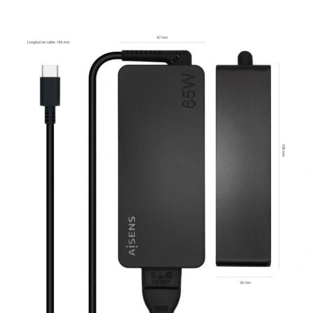 Cargador de portátil aisens asch-1pd65d-bk/ 1xusb tipo-c/ 65w - Imagen 3