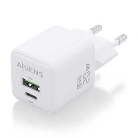 Cargador de pared gan aisens asch-20w2p010-w/ 1xusb tipo-c/ 1xusb/ 20w - Imagen 2