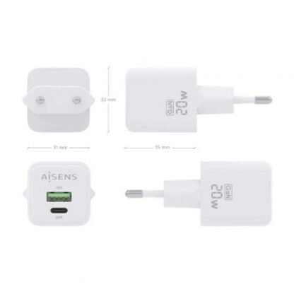 Cargador de pared gan aisens asch-20w2p010-w/ 1xusb tipo-c/ 1xusb/ 20w - Imagen 4